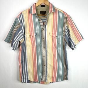 Vintage Eddie Bauer Colorful Stripe Rufton Twill Shirt LG